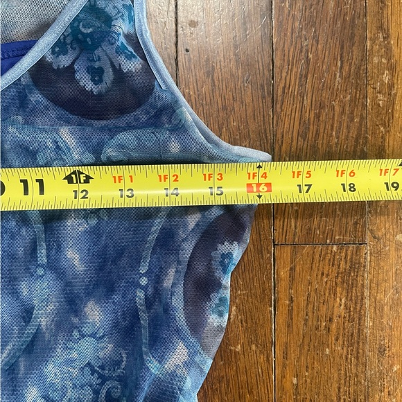 Rampage Y2K Blue Gauzy Mesh Patterned Spaghetti Strap Mini Dress - Picture 5 of 6